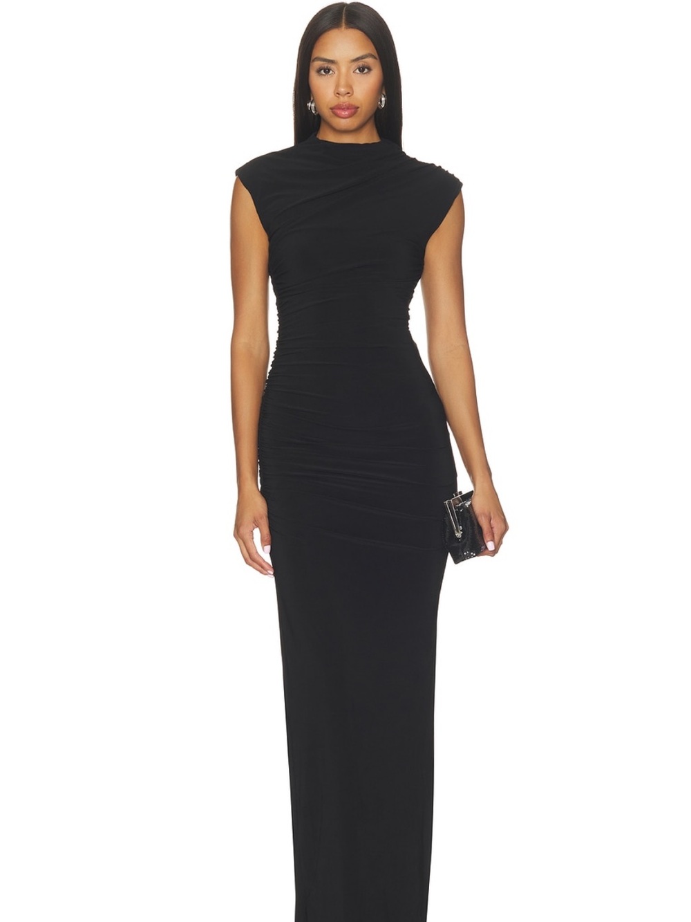 Lovers + Friends Black Ruched Cap-Sleeve Maxi Dress - used 1 time